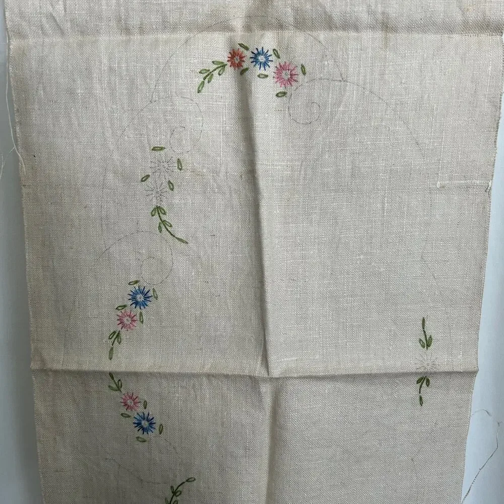 Vintage Prime Needleart Co Stamped Linen #1082 Floral Runner Unfinished‎ Project